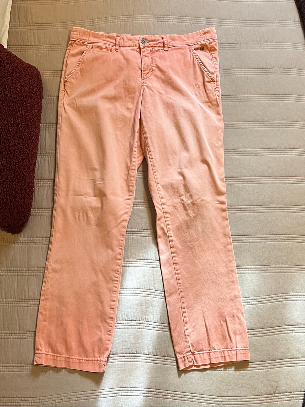 Pilcro Coral Pink Hyphen Relaxed Chino Pants Boho Chic Coastal Sun Washed